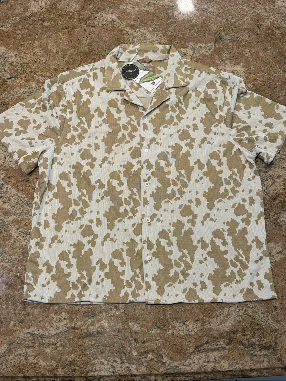 Distortion Mens white camo Cropped fit button up Shirt
